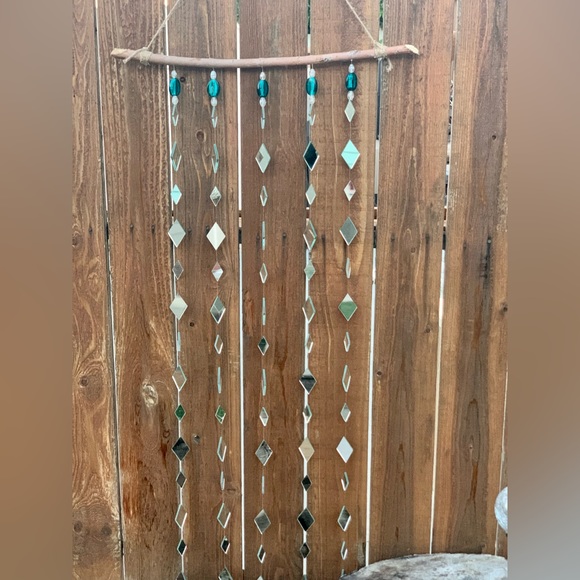 Mirrors & Teal Glass Beads Wind Chime Sun Catcher - Picture 5 of 16